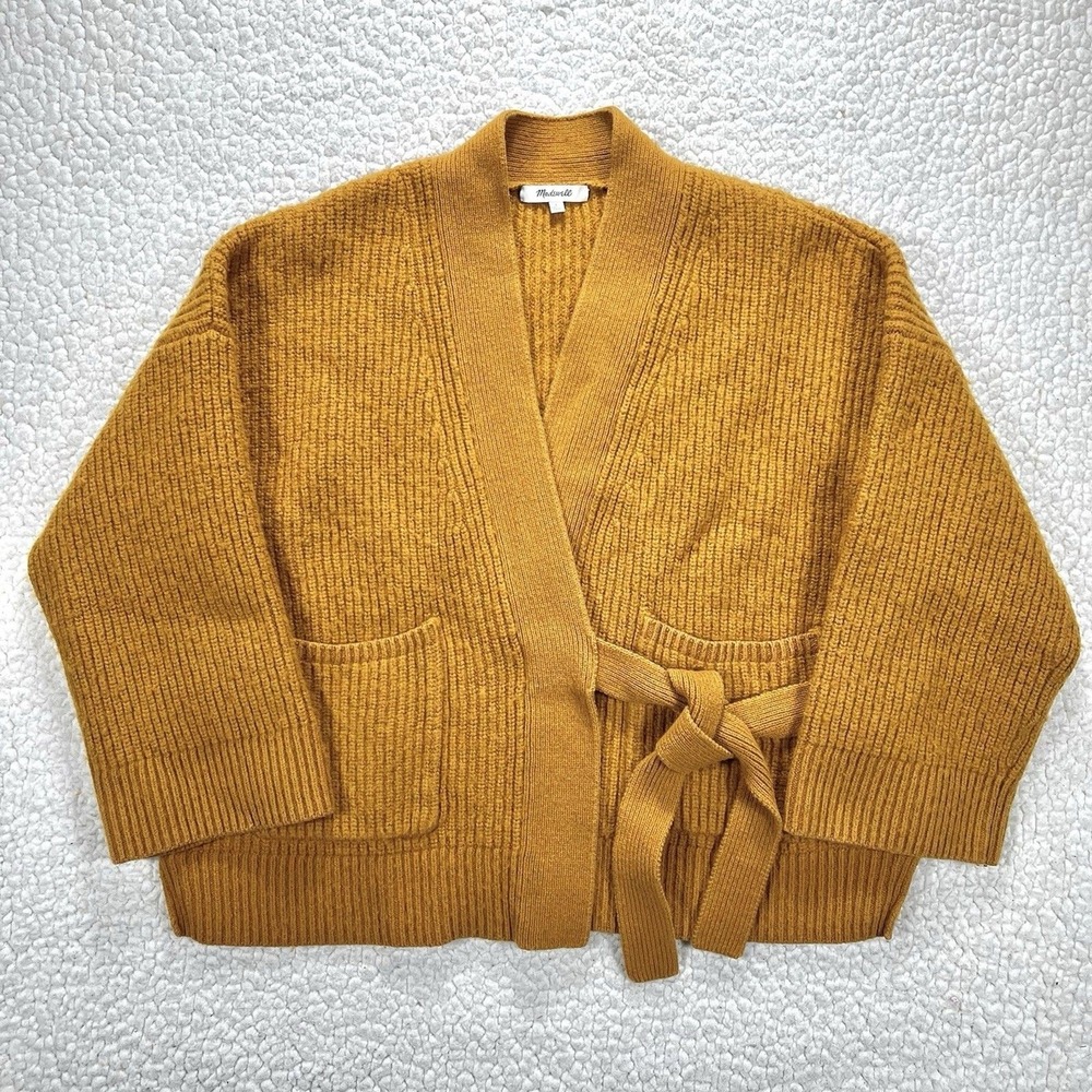 Madewell Kimono‎ Tie Waist Cardigan Sweater Sz L Mustard Cottagecore Boho Cozy